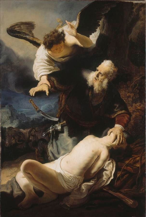 Rembrandt, Ängeln hindrar Abraham från att offra Isa. 