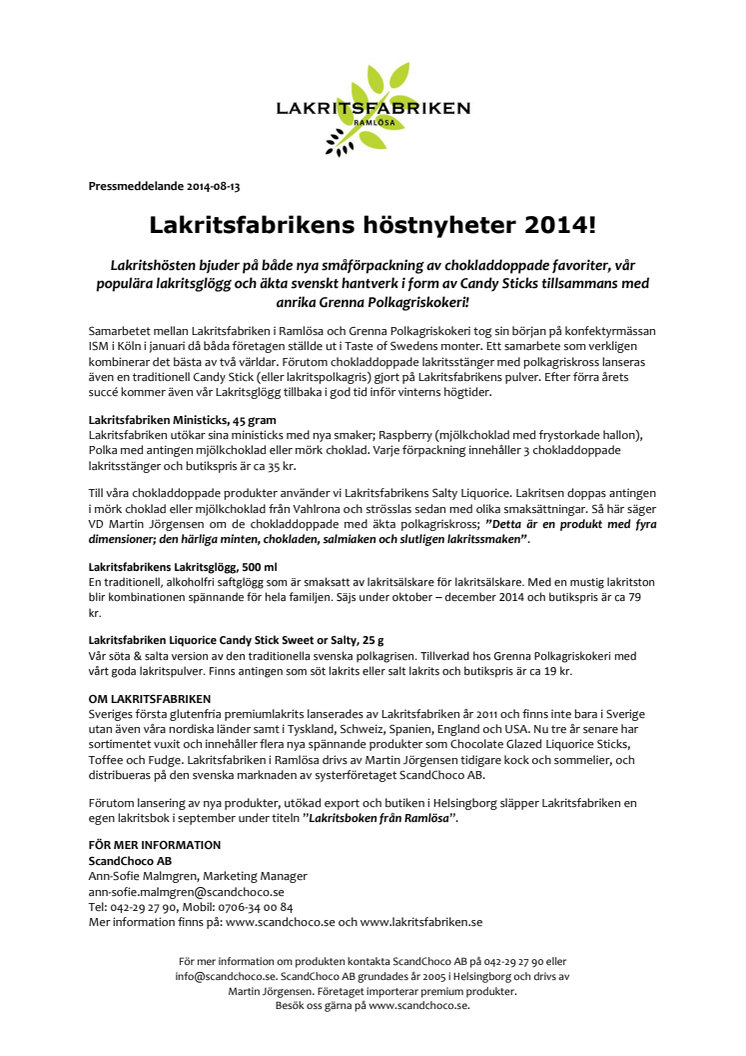 Lakritsfabrikens höstnyheter 2014!