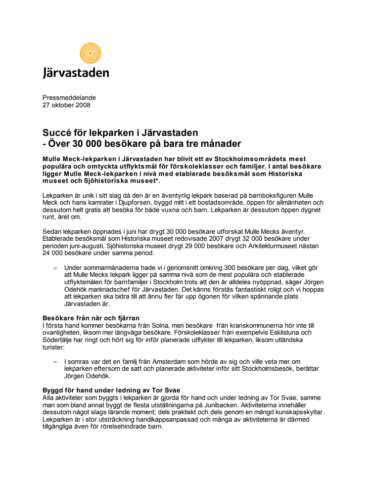 Succé för lekparken i Järvastaden - Över 30 000 besökare på bara tre månader 