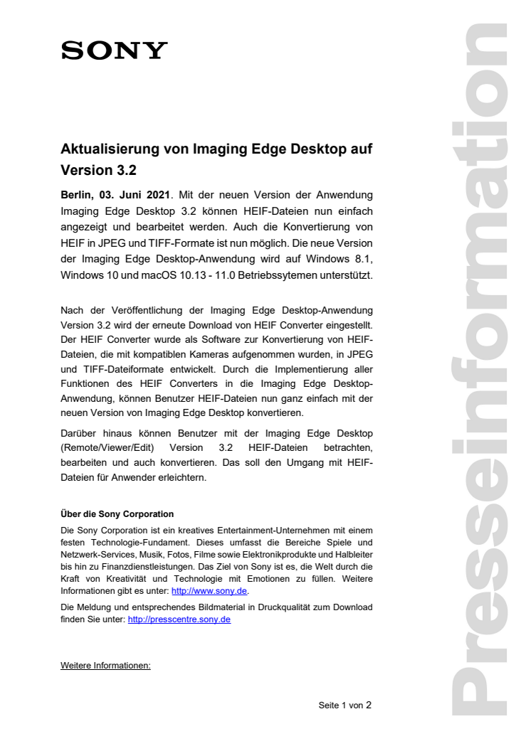 Aktualisierung von Imaging Edge Desktop auf Version 3.2