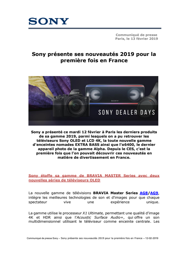 Sony présente ses nouveautés 2019 pour la première fois en France