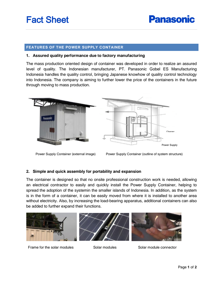 Panasonic Power Supply Container Fact Sheet