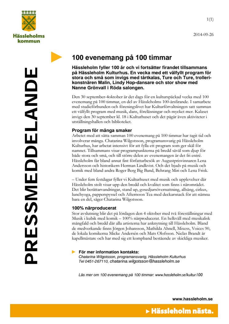 100 evenemang på 100 timmar