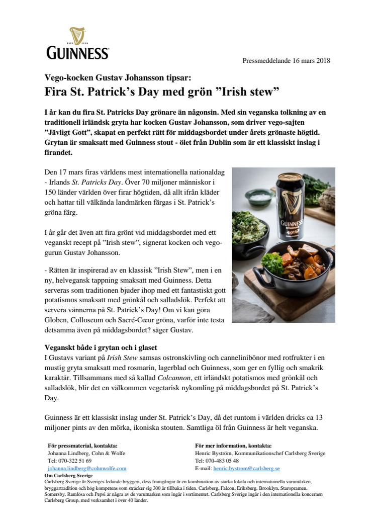 Fira St. Patrick’s Day med grön ”Irish stew”