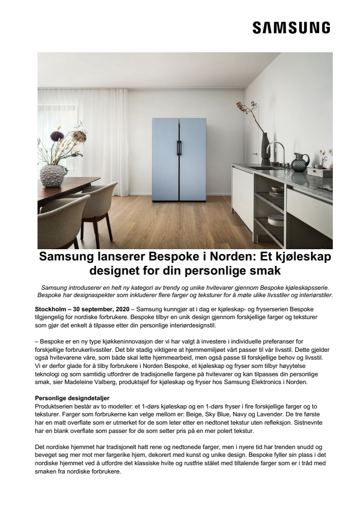 Samsung lanserer Bespoke i Norden: Et kjøleskap designet for din personlige smak