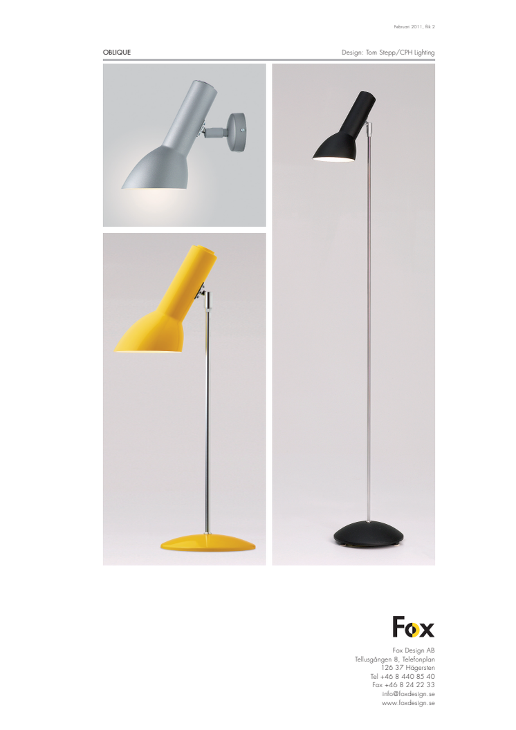 Produktblad Oblique golv-, bord- och vägglampa som pdf.
