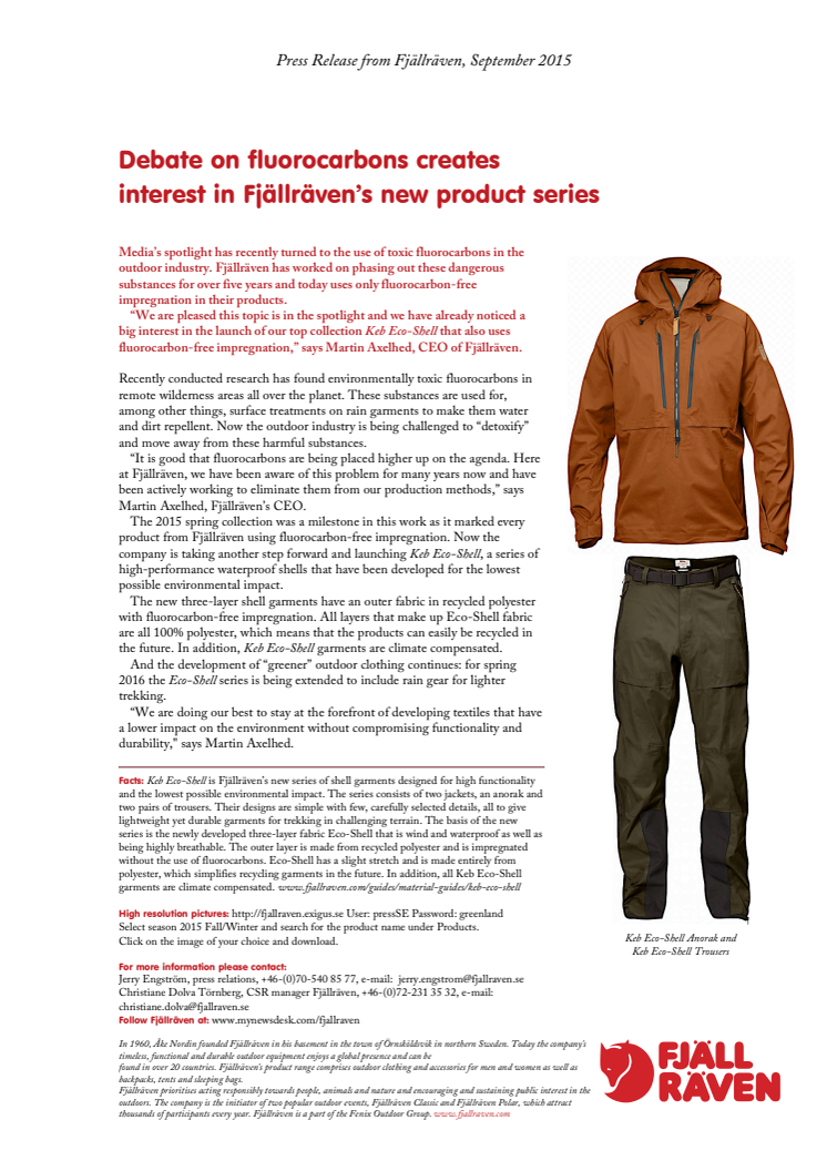 Debate on fluorocarbons creates interest in Fjällräven’s new product series