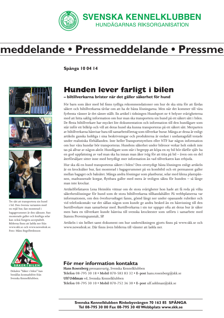 Hunden lever farligt i bilen