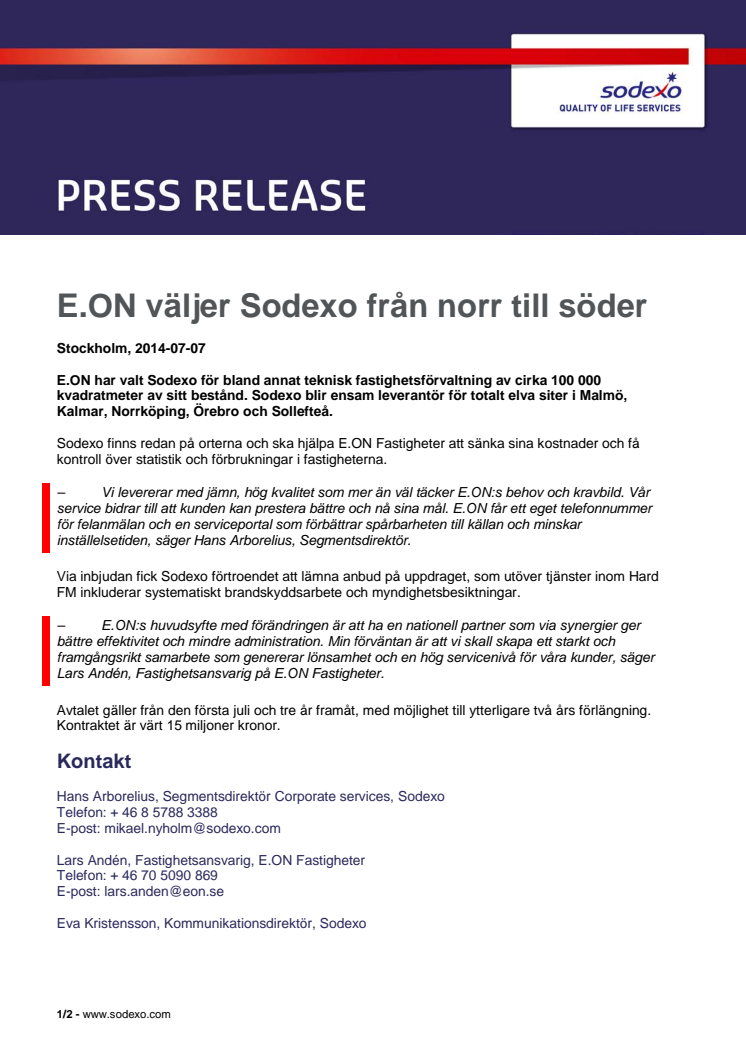 E.ON väljer Sodexo från norr till söder