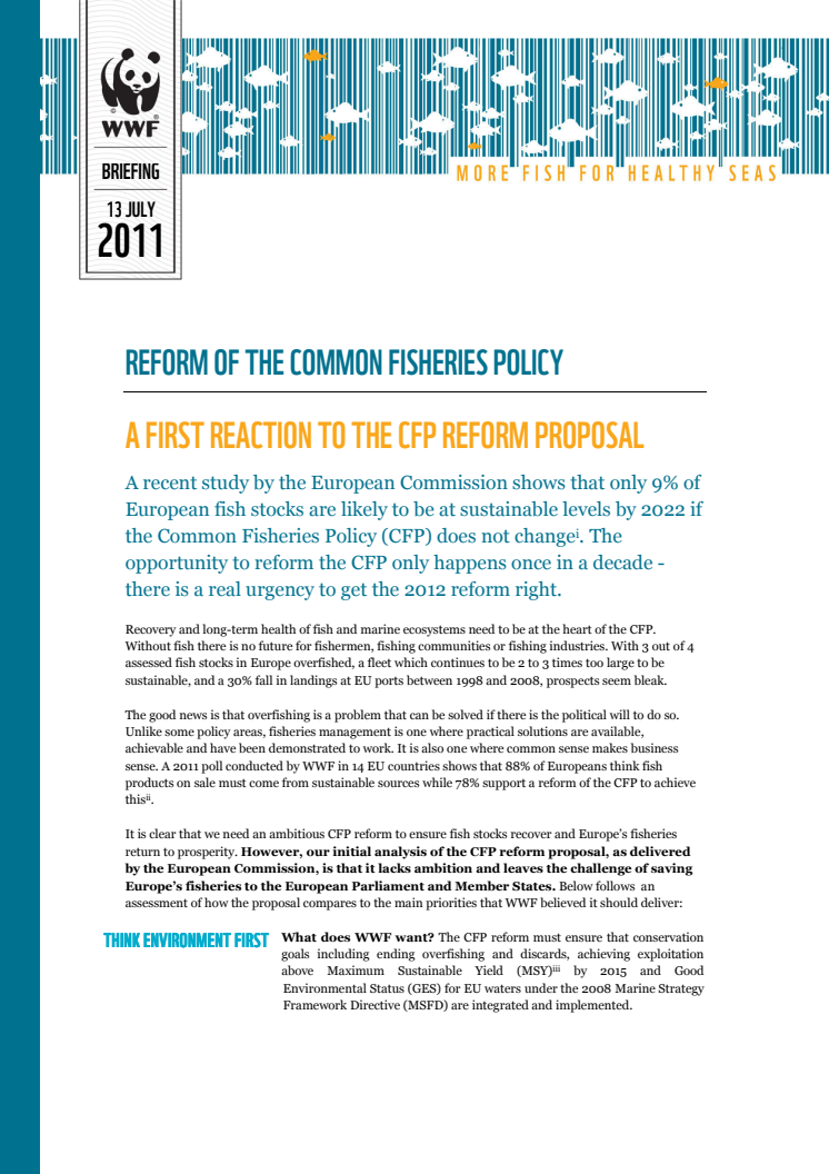 REFORM OF THE COMMON FISHERIES POLICY
