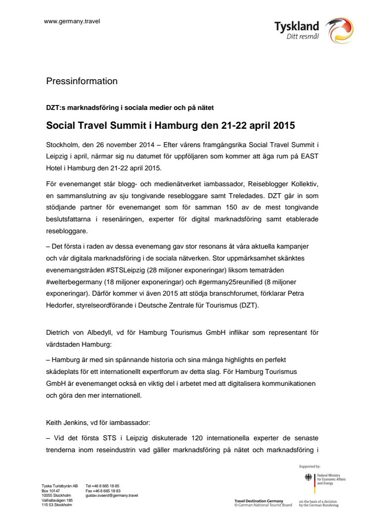 Social Travel Summit i Hamburg den 21-22 april 2015