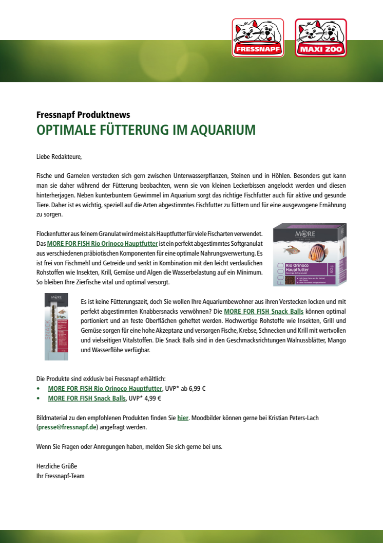 Fressnapf-Produktnews 08/2018: Optimale Fütterung im Aquarium