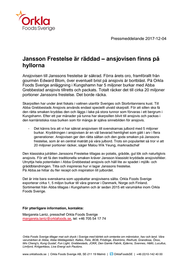 Jansson Frestelse är räddad – ansjovisen finns på hyllorna