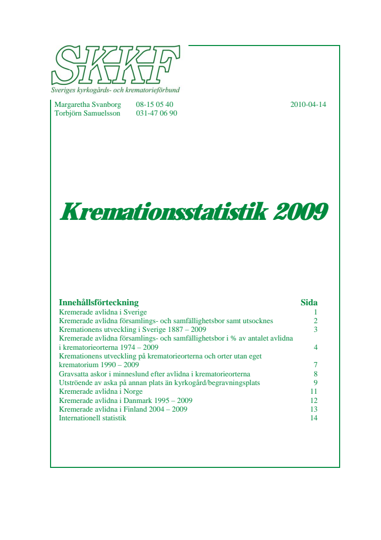 SKKF:s Kremationsstatistik 2009
