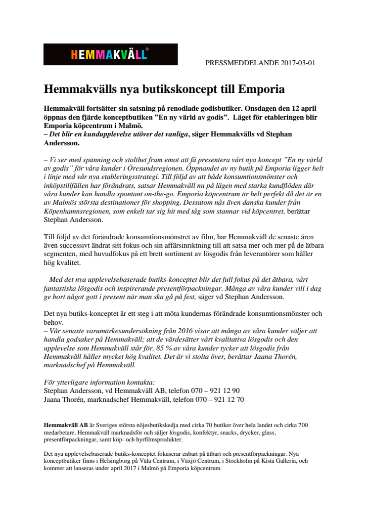 Hemmakvälls nya butikskoncept till Emporia