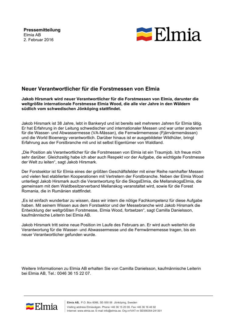 Neuer Verantwortlicher für die Forstmessen von Elmia