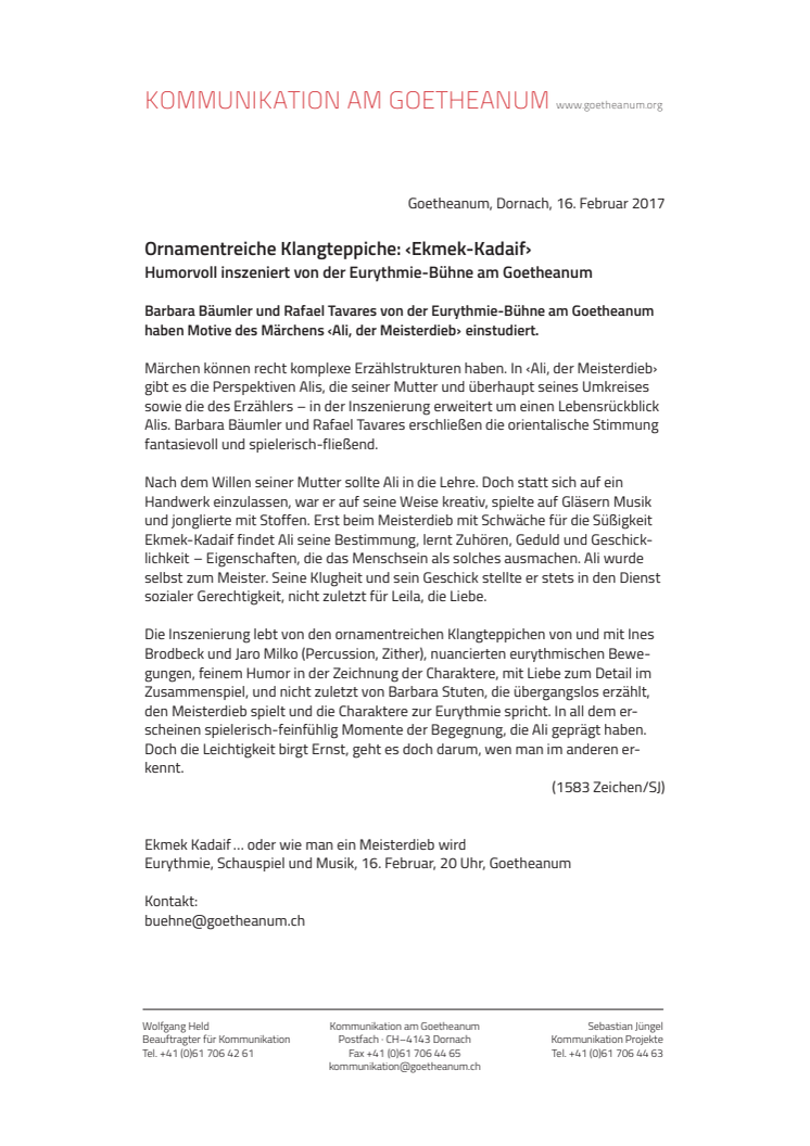 Ornamentreiche Klangteppiche: ‹Ekmek-Kadaif› – humorvoll inszeniert von der Eurythmie-Bühne am Goetheanum