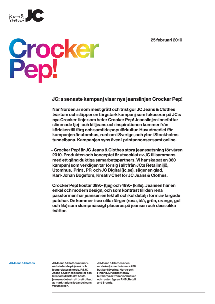 JC: s senaste kampanj visar nya jeanslinjen Crocker Pep! 
