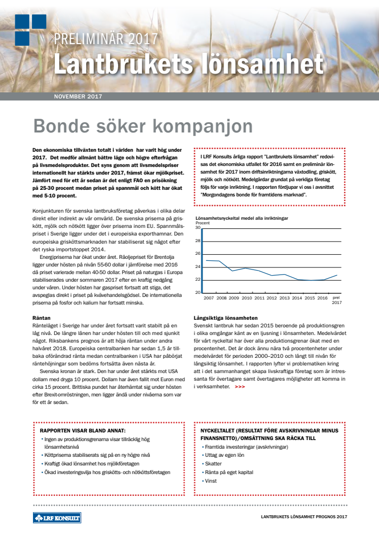 Lantbrukets lönsamhet - höst 2017