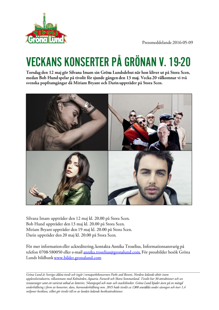 Veckans konserter på Grönan V. 19-20