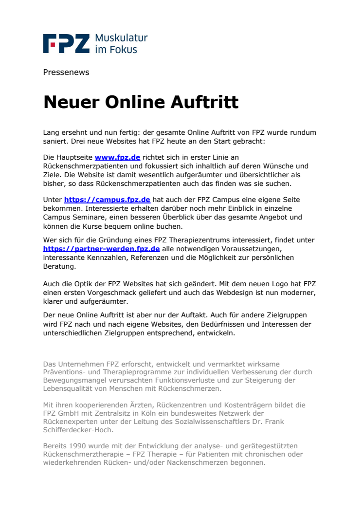 Neuer Online Auftritt von FPZ