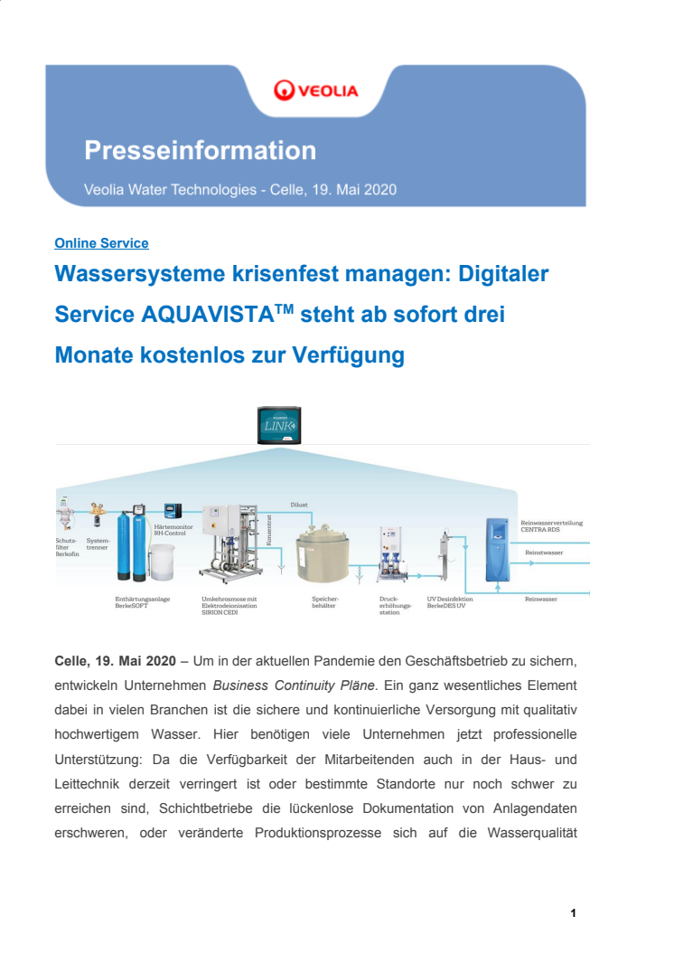 Wassersysteme krisenfest managen: AQUAVISTA steht ab sofort drei Monate kostenlos zur Verfügung