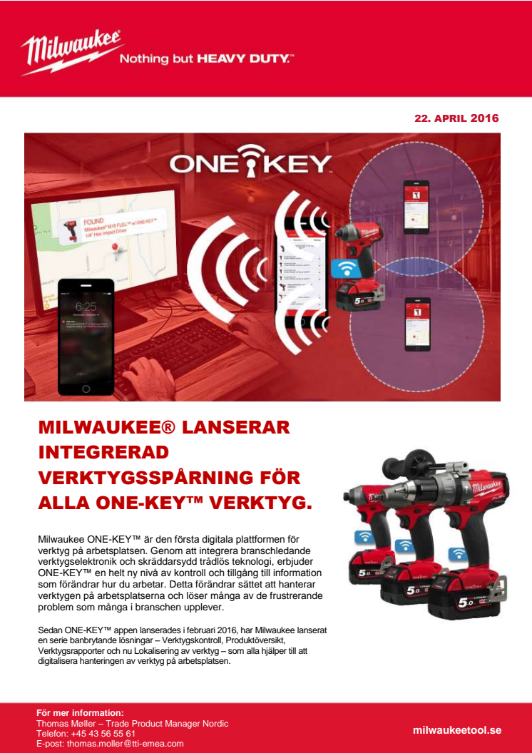MILWAUKEE® LANSERAR INTEGRERAD VERKTYGSSPÅRNING FÖR ALLA ONE-KEY™ VERKTYG