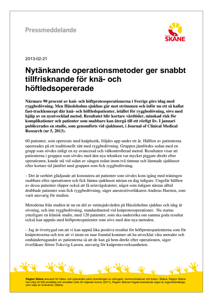 Nytänkande operationsmetoder ger snabbt tillfrisknande för knä- och höftledsopererade 