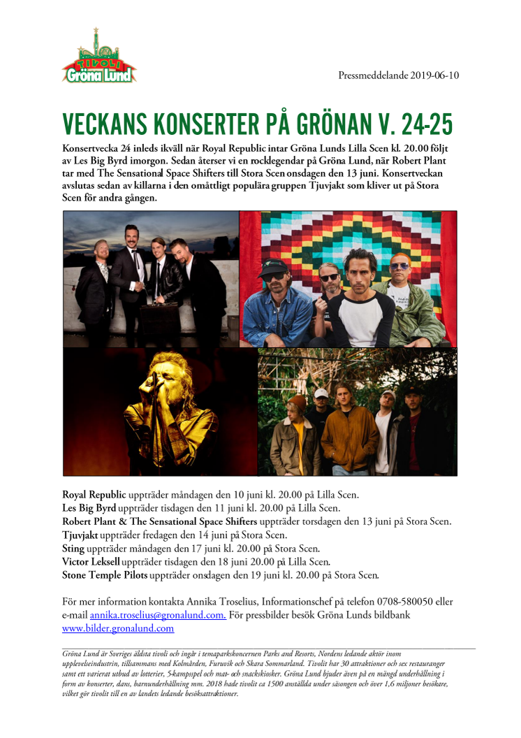Veckans konserter på Grönan V. 24-25