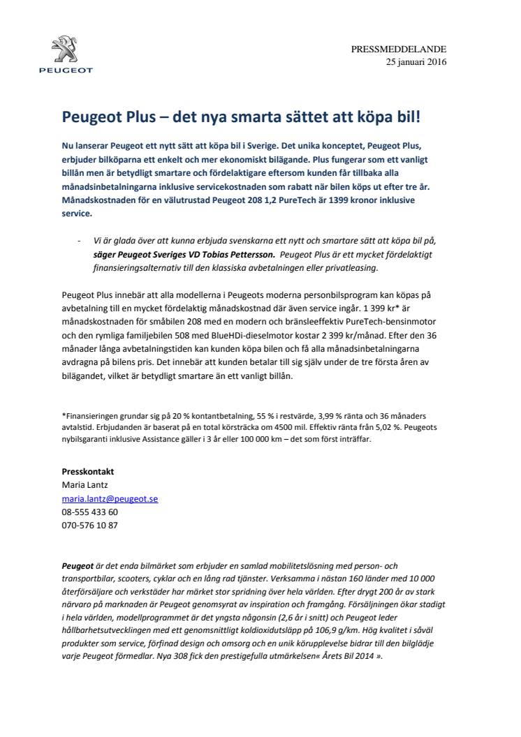 Peugeot Plus – det nya smarta sättet att köpa bil!