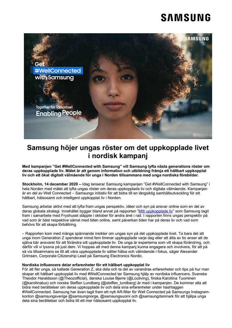 Samsung höjer ungas röster om det uppkopplade livet i nordisk kampanj