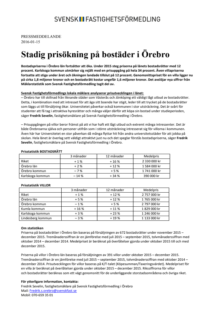 Stadig prisökning på bostäder i Örebro