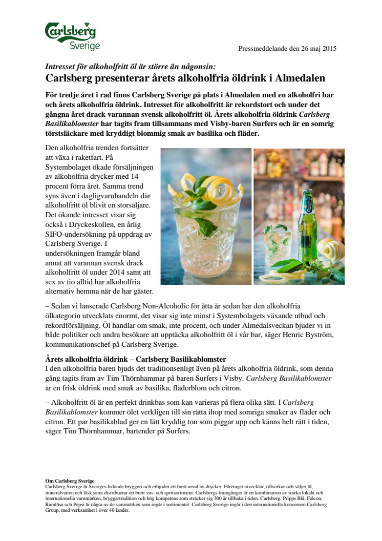 Carlsberg presenterar årets alkoholfria öldrink i Almedalen 
