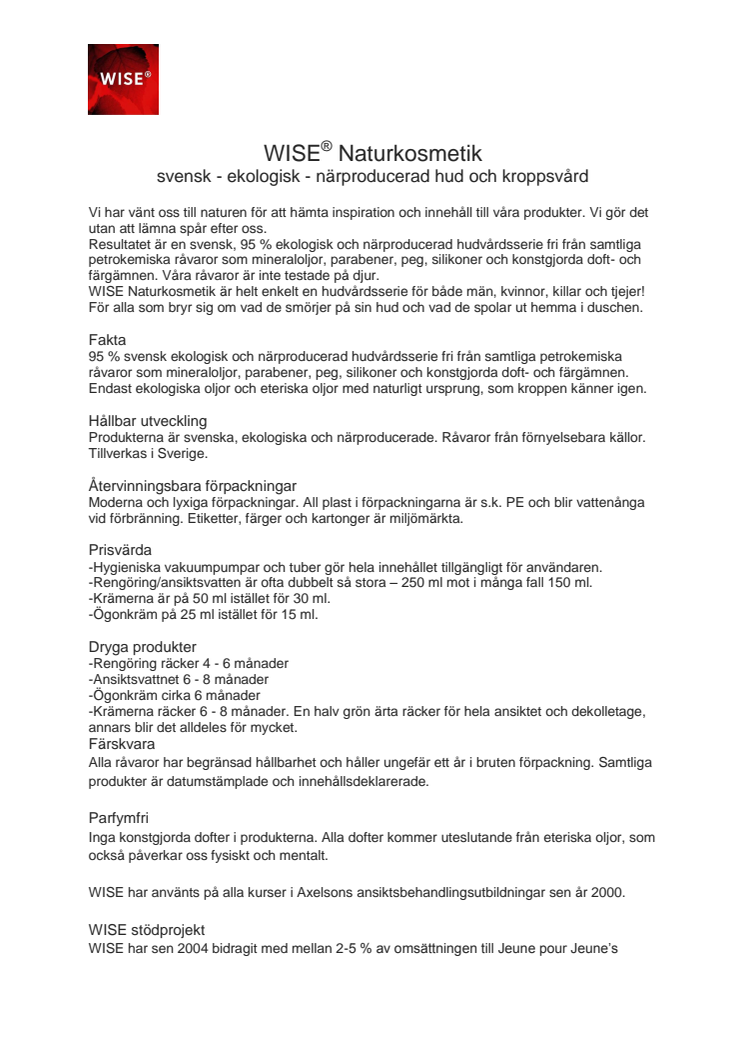 WISE Naturkosmetiks produktsortiment 