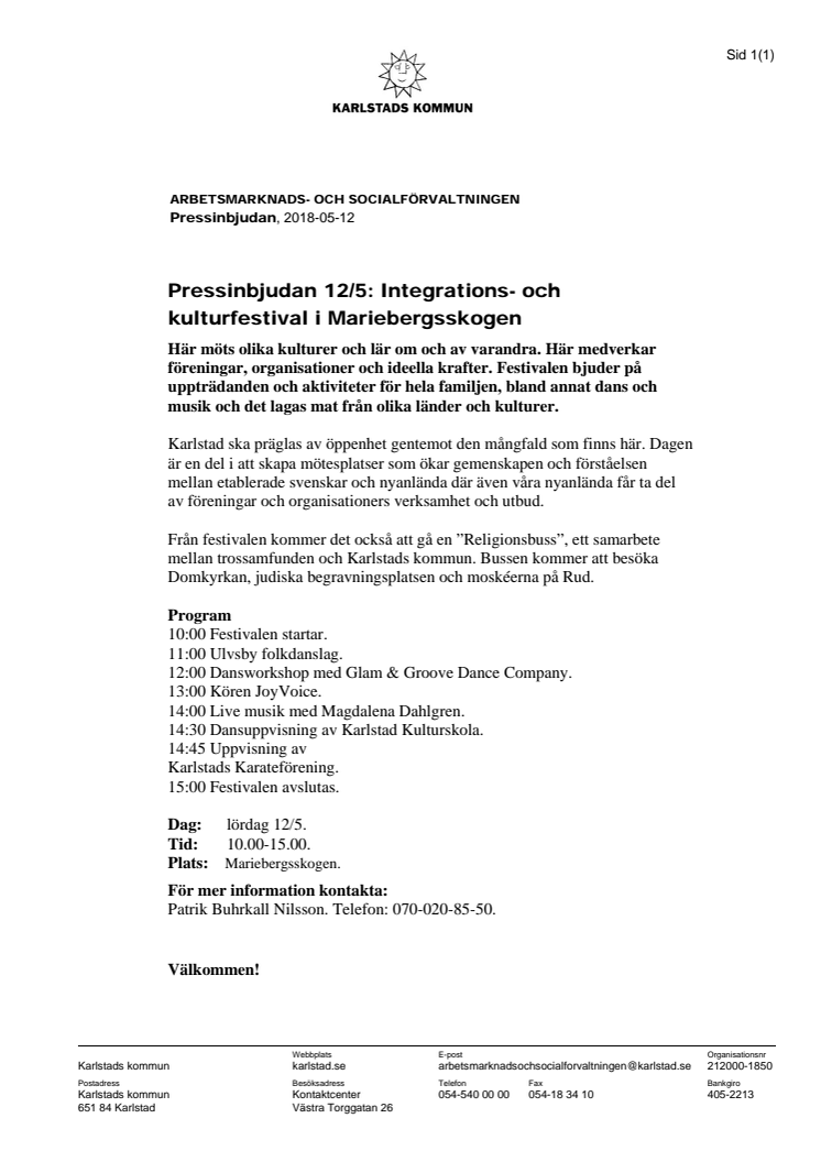 Pressinbjudan 12/5: Integrations- och kulturfestival i Mariebergsskogen
