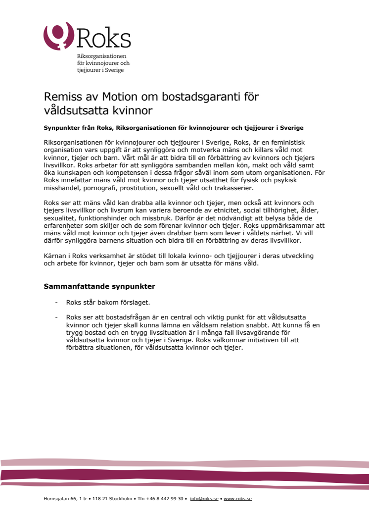 Remissvar från Roks