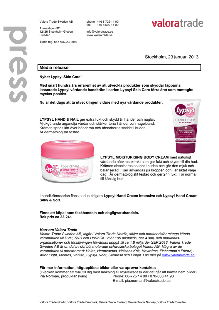 Nyhet, Lypsyl Skin Care!