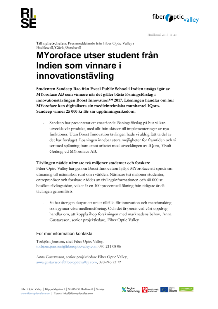 MYoroface utser student från Indien som vinnare i innovationstävling