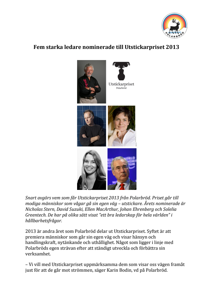 Fem starka ledare nominerade till Utstickarpriset 2013