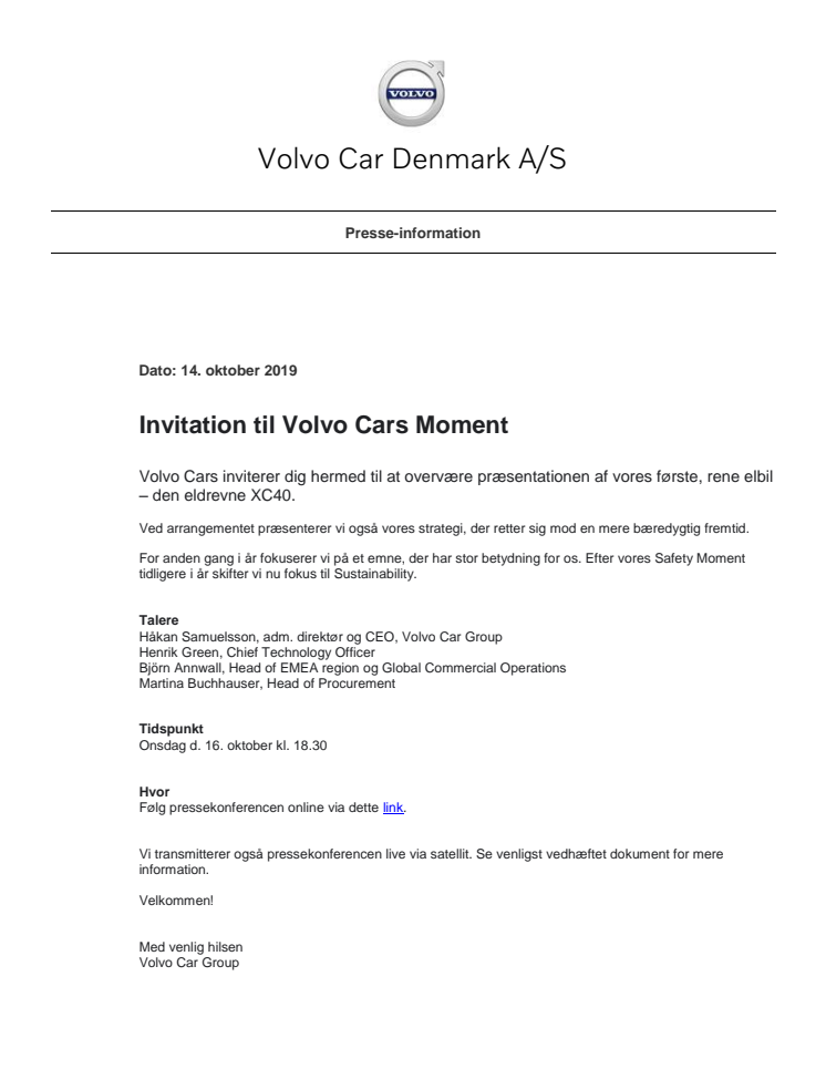 Invitation til Volvo Cars Moment