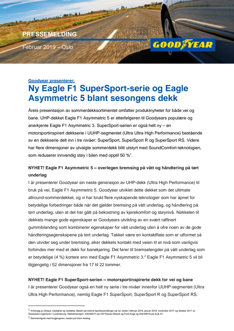 Goodyear presenterer: Ny Eagle F1 SuperSport-serie og Eagle Asymmetric 5 blant sesongens dekk