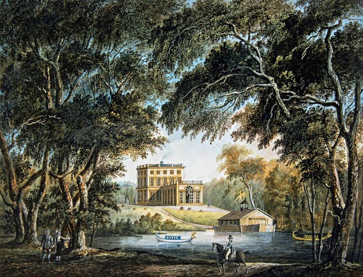 Gondolerna i viken framför Gustav III:s paviljong. Akvarell av A.F Cederholm 1811.