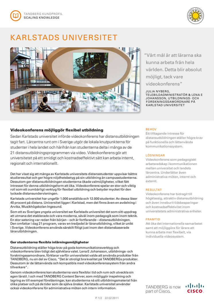 Tandberg/Cisco Case Study - Karlstad University