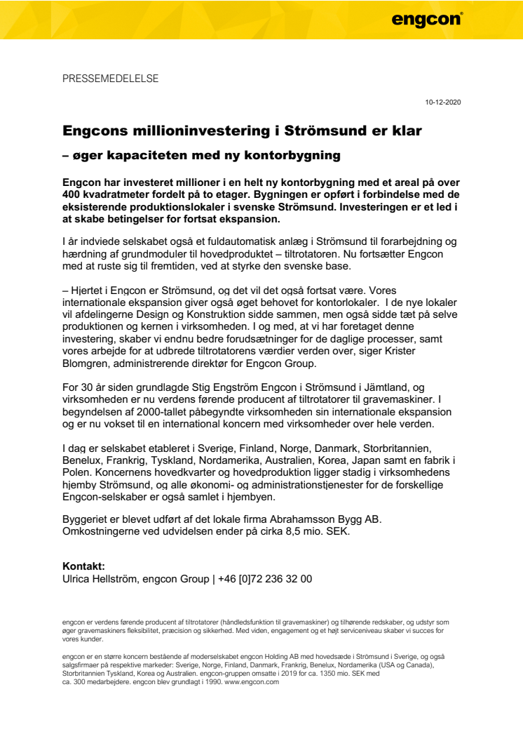 Engcons millioninvestering i Strömsund er klar – øger kapaciteten med ny kontorbygning