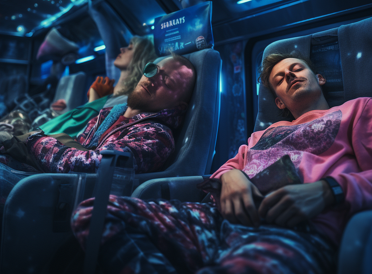 sofiajensfelt_People_sitting_sleeping_in_a_cozy_modern_bus._The_47bfc1fe-58c1-4bea-98b1-e28785215efb