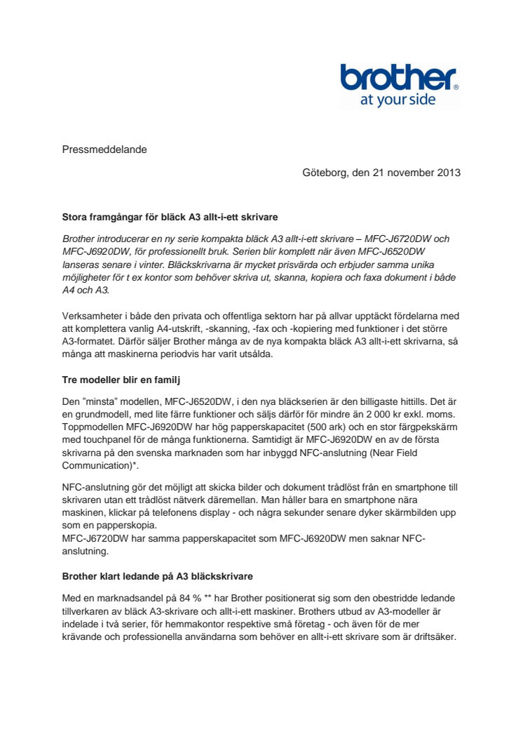 Stora framgångar för bläck A3 allt-i-ett skrivare 