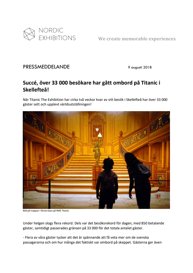Succé, över 33 000 besökare har gått ombord på Titanic i Skellefteå!