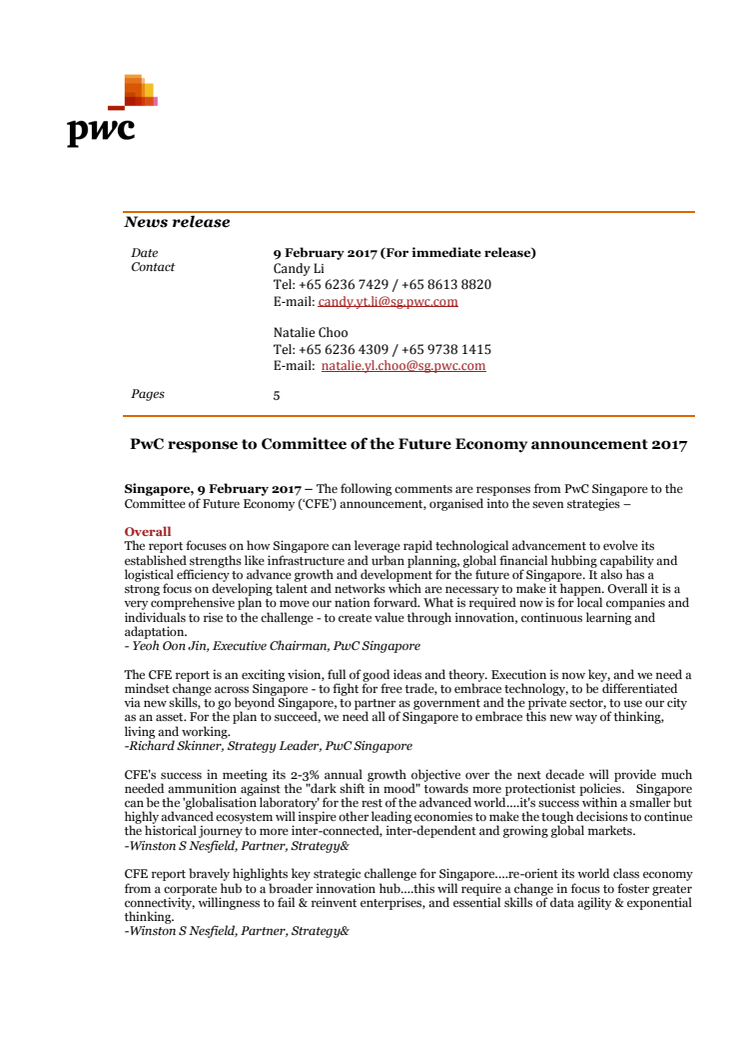 PwC response to Committee of the Future Economy announcement 2017