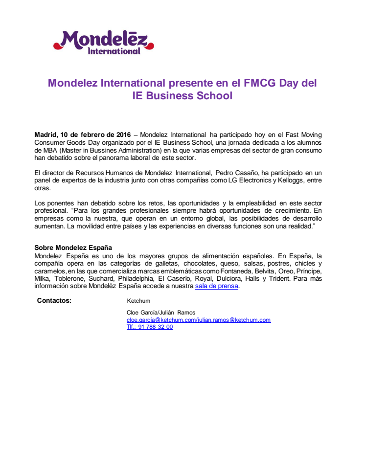 ​Mondelez International presente en el FMCG Day del IE Business School