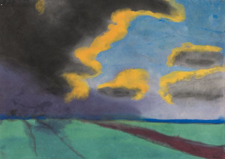 Emil Nolde: Weite Landschaft mit Wolken (o.J.).  Graphit und Gouache auf Papier und Karton. Kunstmuseum Bern, Legat Cornelius Gurlitt  2014.